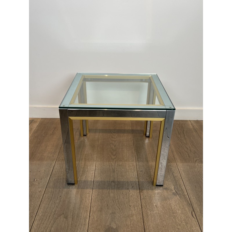 Pair of Side Tables in Chrome and Brass with a Glass Top by Willy Rizzo, 1970s