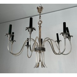 Neoclassical Silvered Metal Chandelier by Maison Charles, French Work, circa 1940
