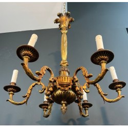 Bronze Chandelier, 6 Arms, Louis XVI Style, French Neoclassical, circa 1900