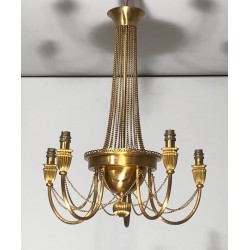 Brass Chandelier, Pearl Garland Décor, French Neoclassical Style, circa 1940