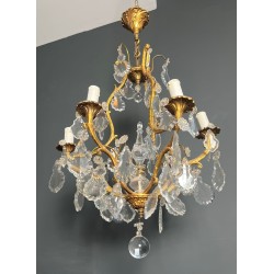 Crystal & Bronze Chandelier, 6 Arms, Louis XV Style, French Rococo, circa 1900