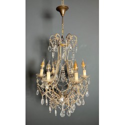 Italian Beaded Crystal Chandelier, Mid-Century Modern, circa 1970