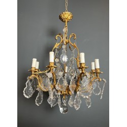 Crystal & Bronze Chandelier, 8 Arms, Louis XV Style, French Rococo, circa 1900