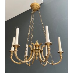 Bronze Chandelier, 6 Arms, Empire Style, Royal Eagle Heads & Flame, French, circa 1900