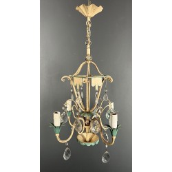Patinated Metal & Crystal Montgolfière Chandelier, French Art Déco, circa 1940