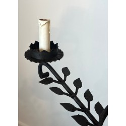 Wrought Iron Chandelier, 5 Arms, Leaf Décor, French Artisan, circa 1950