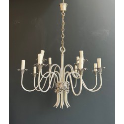 Silvered Metal Chandelier, 8 Arms, Neoclassical Style, by Maison Charles, circa 1940