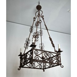 Wrought Iron Chandelier, 8 Arms, Gothic Revival, French Work, circa 1910