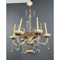 Chandelier, Lacquered Sheet Metal & Crystal Stars, Art Déco, Maison Baguès, circa 1940