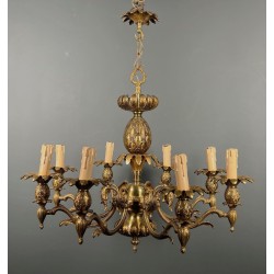 Bronze Chandelier, 8 Arms, Pineapple Motif, Mid-Century Modern, French Work, circa 1970