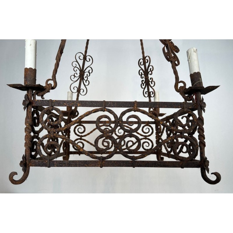 Wrought Iron Chandelier, 8 Arms, Gothic Revival, French Work, circa 1910