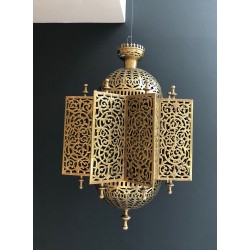 Brass Lantern, Moorish Geometric Pierced Work, Oriental, Late 19th Century
