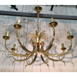 Chandelier, Brushed & Gilt Metal, Pineapple, Mid-Century Modern, French Work, circa 1970