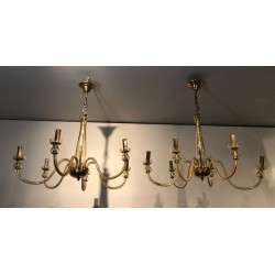 Pair of Murano Crystal Chandeliers, Champagne, Mid-Century Modern, Italian, circa 1970