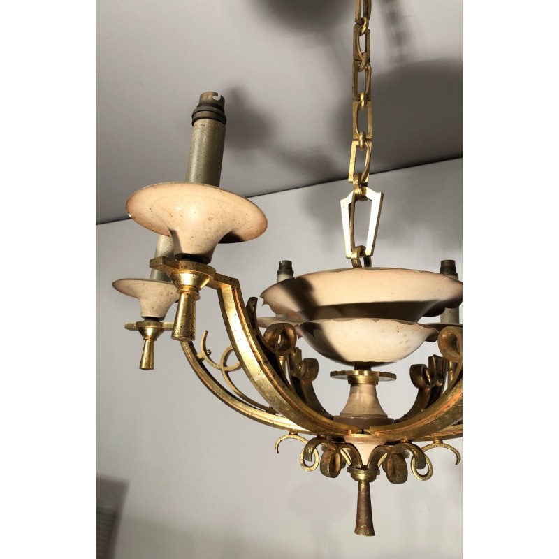 Chandelier, Lacquered Metal & Brass, Art Déco, French Work, circa 1935