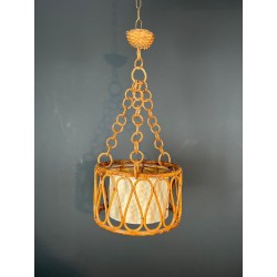 Rattan Chandelier, Mid-Century Modern, in the Manner of Audoux-Minet, French, circa 1950