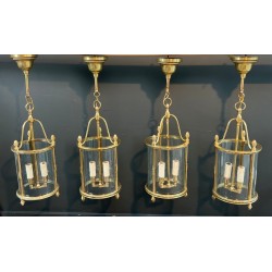 Set of Four Round Bronze Lanterns, Neoclassical, Attributed to Maison Jansen, circa 1940