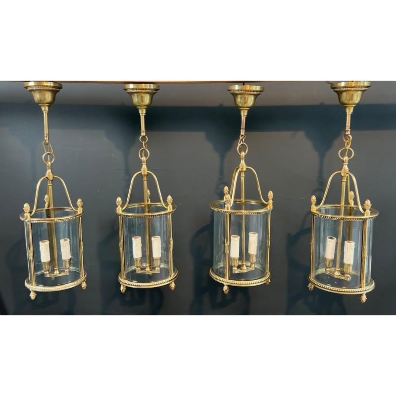Set of Four Round Bronze Lanterns, Neoclassical, Attributed to Maison Jansen, circa 1940