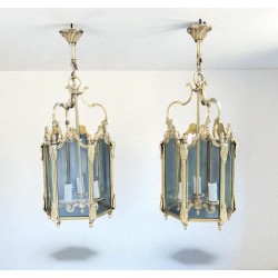 Set of Four Hexagonal Bronze and Glass Lanterns, Louis XV Style, French, circa 1950