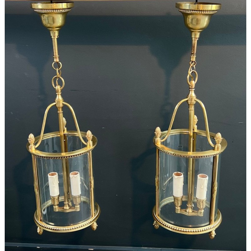 Set of Four Round Bronze Lanterns, Neoclassical, Attributed to Maison Jansen, circa 1940