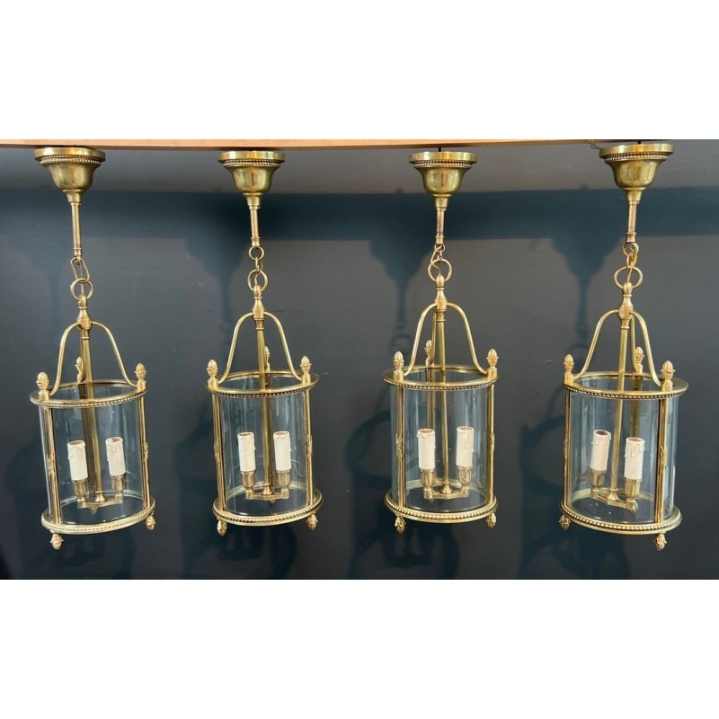 Set of Four Round Bronze Lanterns, Neoclassical, Attributed to Maison Jansen, circa 1940