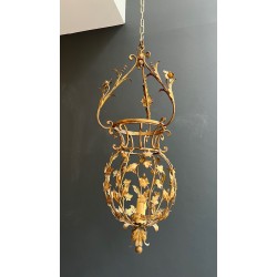 Large Gilt Iron Lantern with Foliage Decoration, Art Déco, Maison Baguès, Italian, circa 1940