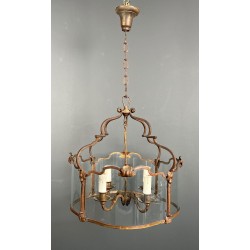 Important Four-Light Gilt Beaten Iron Lantern with Curved Glasses, European, circa 1940