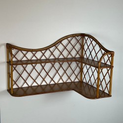 Rattan Corner Wall Shelves, Mid-Century Modern, Attributed to Audoux-Minet, French, circa 1950