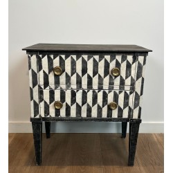 Small Italian Painted Wood Chest of Drawers, Trompe-l’Oeil Checkerboard, 19th Century