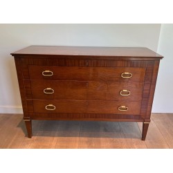 Neoclassical Mahogany and Brass Commode, De Coene Frères, Belgium, circa 1950