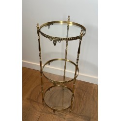 Round Brass and Glass Three-Tier Guéridon, Maison Jansen, France, circa 1940