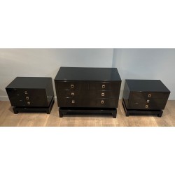 Black Lacquered Commode by Guy Lefèvre for Jansen, French, circa 1970