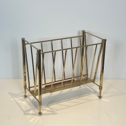 Magazine Rack Attributed to Maison Ramsay, Neoclassical, Brass, French, circa 1940