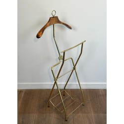 Folding Valet Stand on Casters, Neoclassical, Brass and Wood, French, circa 1940