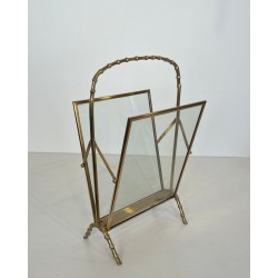 Magazine Rack in Faux-Bamboo Bronze and Brass by Maison Baguès, French, circa 1940
