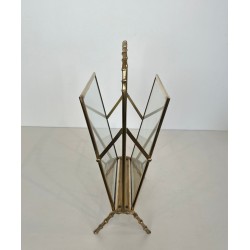Magazine Rack in Faux-Bamboo Bronze and Brass by Maison Baguès, French, circa 1940