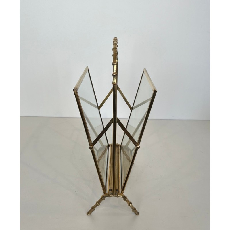 Magazine Rack in Faux-Bamboo Bronze and Brass by Maison Baguès, French, circa 1940
