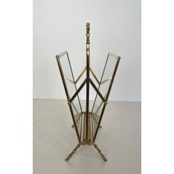 Magazine Rack in Faux-Bamboo Bronze and Brass by Maison Baguès, French, circa 1940