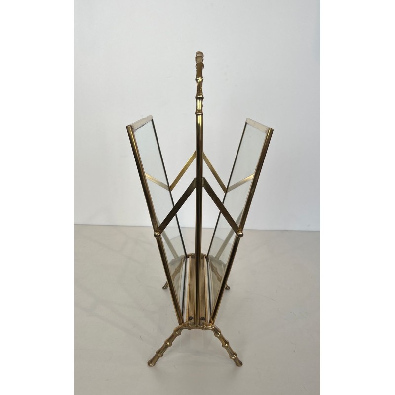 Magazine Rack in Faux-Bamboo Bronze and Brass by Maison Baguès, French, circa 1940