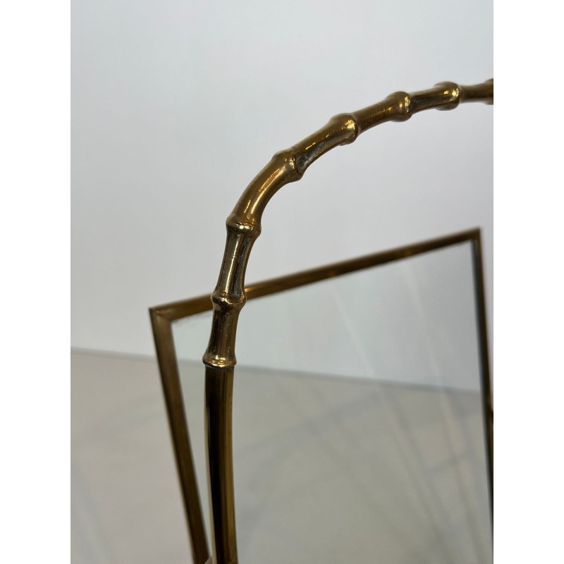 Magazine Rack in Faux-Bamboo Bronze and Brass by Maison Baguès, French, circa 1940