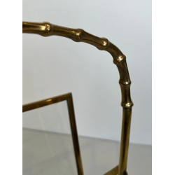 Magazine Rack in Faux-Bamboo Bronze and Brass by Maison Baguès, French, circa 1940