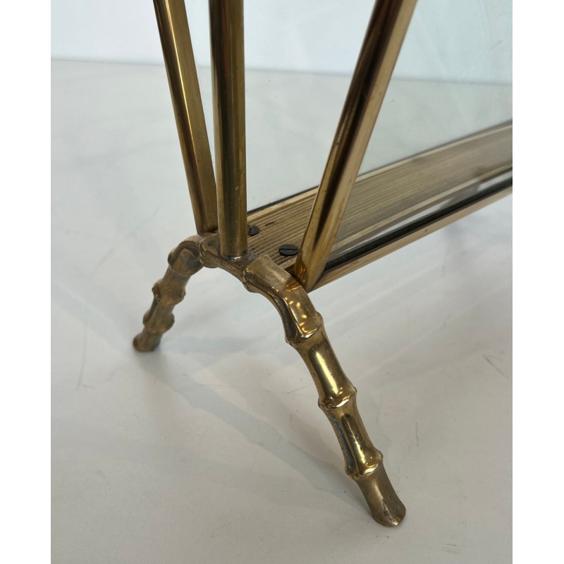 Magazine Rack in Faux-Bamboo Bronze and Brass by Maison Baguès, French, circa 1940