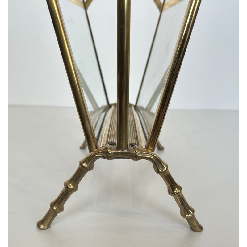 Magazine Rack in Faux-Bamboo Bronze and Brass by Maison Baguès, French, circa 1940