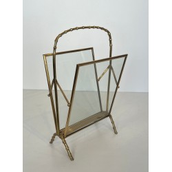 Magazine Rack in Faux-Bamboo Bronze and Brass by Maison Baguès, French, circa 1940