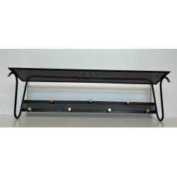 Coat Rack in Black Lacquered Metal and Brass, Style of Mathieu Matégot, French, circa 1950