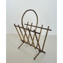 Magazine Rack in Gilt Metal Faux-Bamboo Attributed to Maison Baguès, French, circa 1940