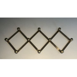 Accordion Wall Coat Rack in Brass, French, circa 1970