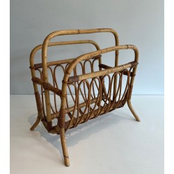 Magazine Rack in Rattan, Mid-Century Modern, circa 1950