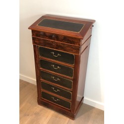 Mahogany and Leather Notary Cabinet, Napoléon III, French, 19th Century