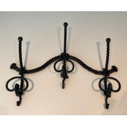 Twisted Wrought Iron Wall Coat Rack, French, circa 1940